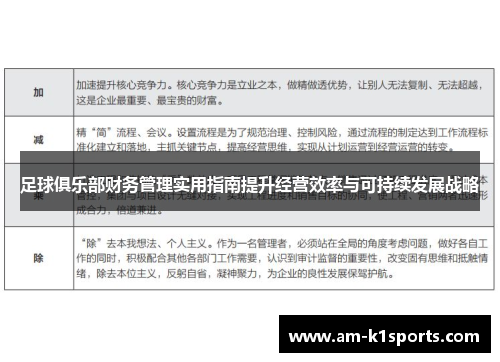 足球俱乐部财务管理实用指南提升经营效率与可持续发展战略