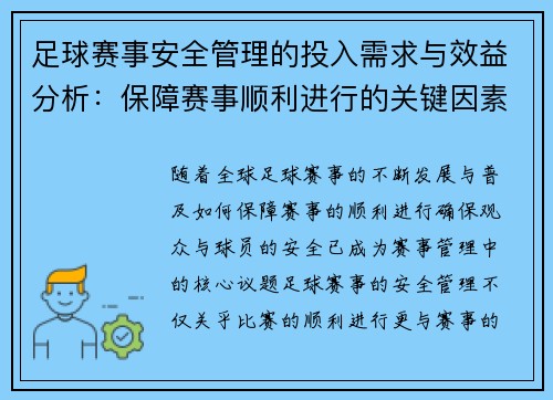 足球赛事安全管理的投入需求与效益分析：保障赛事顺利进行的关键因素